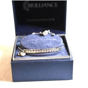 NIB Brillance Mother Daughter Swarovski Crystal Bar Heart Charm 8 " Bracelet